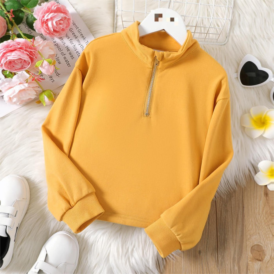 5-12Y Kids Girls Half Zipper Half Turtleneck Candy Color Sweatshirt  Clothing Kidswear  