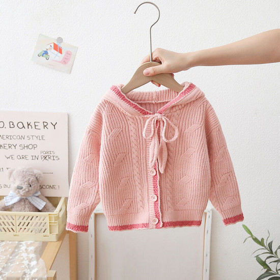 12M-5Y Toddler Girls Knitted Solid Color Hoodie Sweater Cardigan  Girls Clothes  