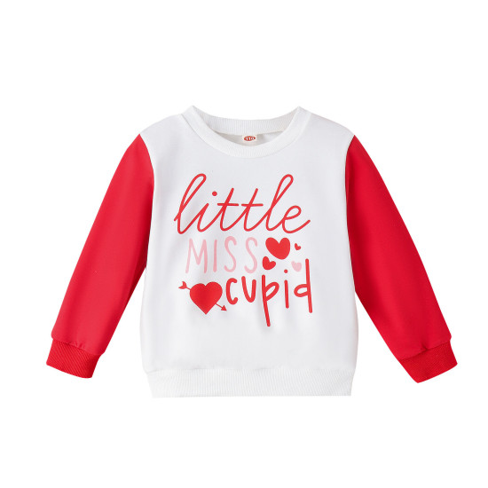 3-7Y Toddler Girls Valentine'S Day Love Letter Printed Patchwork Pullover Sweatshirt  Girls Clothes  