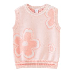 12M-7Y Toddler Girls Round Neck Jacquard Sweater Vest  Girls Clothes  