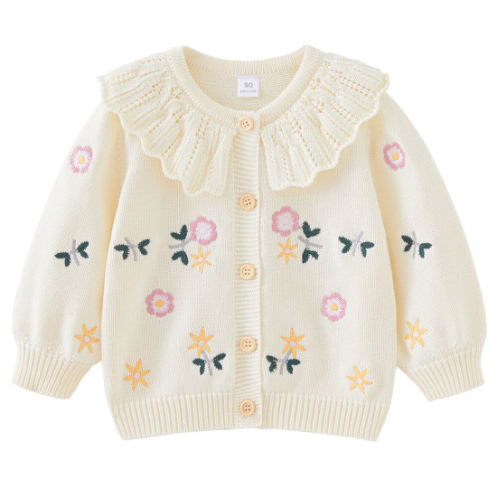 12M-6Y Toddler Girls Embroidered Floral Knitted Cardigan Sweater  Girls Clothes  