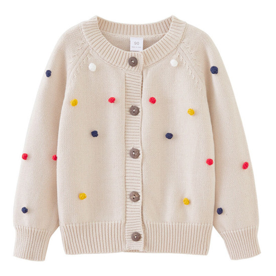 18M-7Y Toddler Girls Knitted Round Neck Hand Crochet Colorful Ball Sweater Cardigan  Girls Clothes  