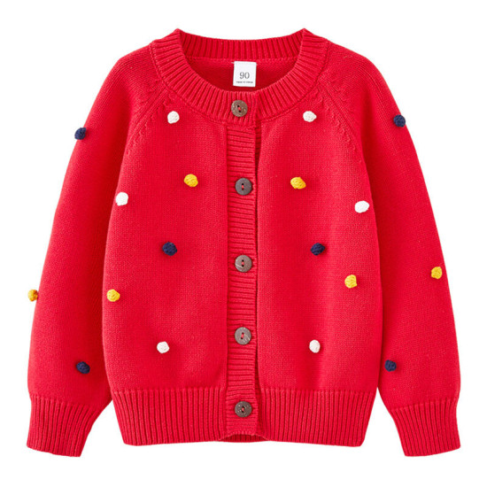 18M-7Y Toddler Girls Knitted Round Neck Hand Crochet Colorful Ball Sweater Cardigan  Girls Clothes  