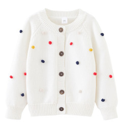 18M-7Y Toddler Girls Knitted Round Neck Hand Crochet Colorful Ball Sweater Cardigan  Girls Clothes  