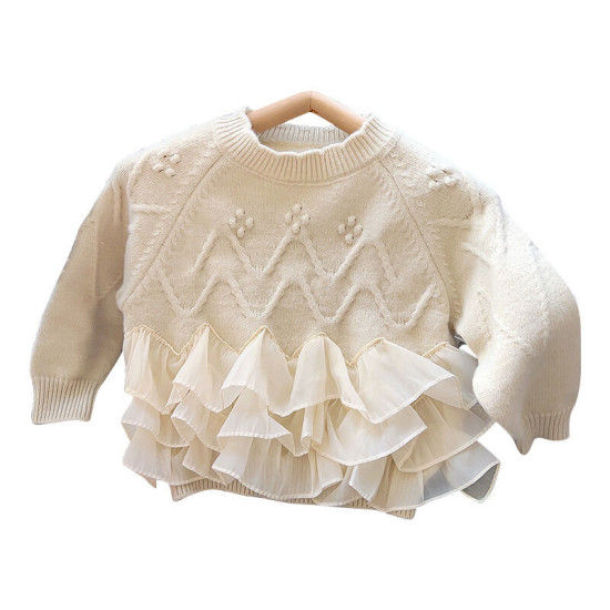 18M-7Y Toddler Girls Knitted Sweater Patchwork Mesh  Girls Fashion Clothes  