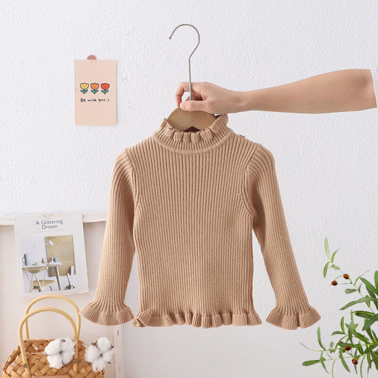 18M-6Y Toddler Girls Medium Collar Ribbed Solid Color Bottoming Sweater  Girls Clothes  