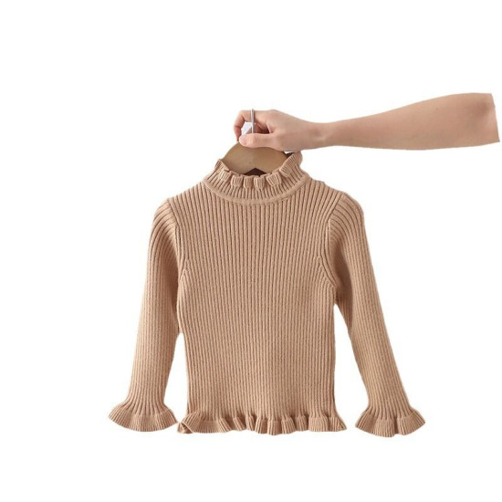 18M-6Y Toddler Girls Medium Collar Ribbed Solid Color Bottoming Sweater  Girls Clothes  