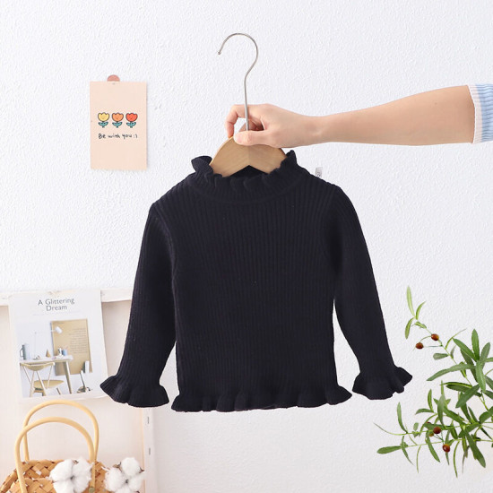 18M-6Y Toddler Girls Medium Collar Ribbed Solid Color Bottoming Sweater  Girls Clothes  