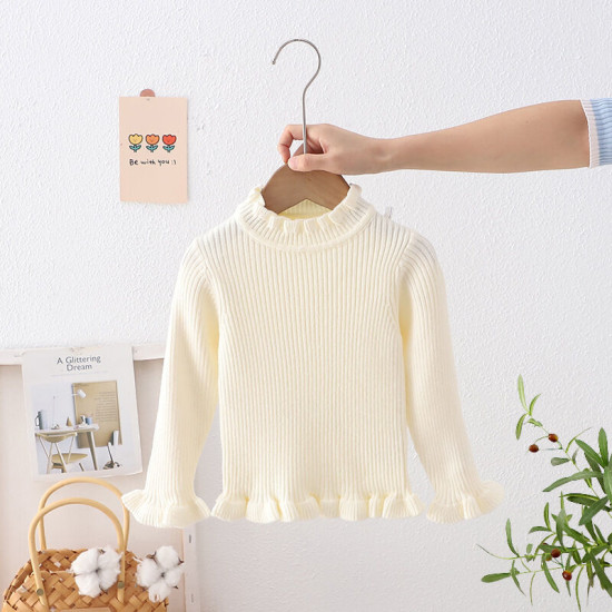 18M-6Y Toddler Girls Medium Collar Ribbed Solid Color Bottoming Sweater  Girls Clothes  