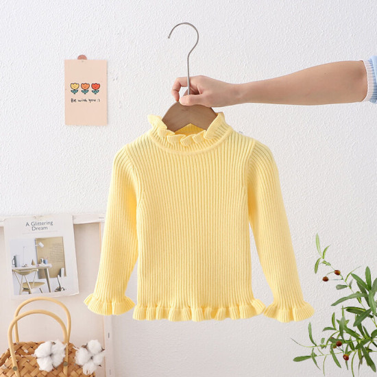 18M-6Y Toddler Girls Medium Collar Ribbed Solid Color Bottoming Sweater  Girls Clothes  