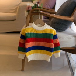 12M-6Y Toddler Girls Rainbow Pullover Knitted Sweater  Little Girl Clothing  