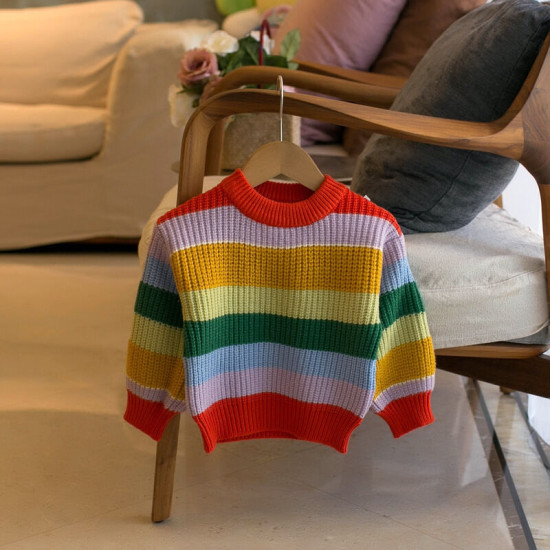 12M-6Y Toddler Girls Rainbow Pullover Knitted Sweater  Little Girl Clothing  