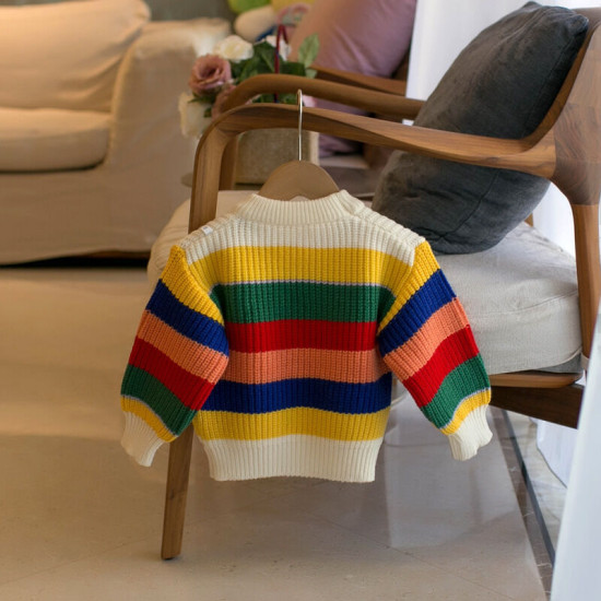 12M-6Y Toddler Girls Rainbow Pullover Knitted Sweater  Little Girl Clothing  