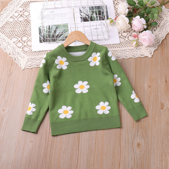 12M-5Y Toddler Girls Knitted Pullover Floral Sweater  Girls Fashion Clothes  