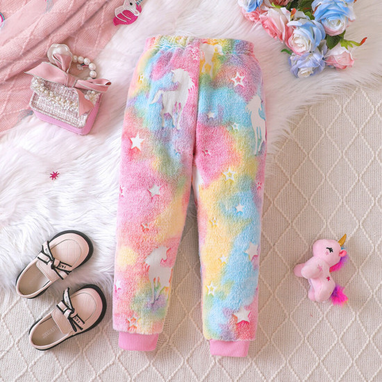 18M-6Y Toddler Girls Colorful Unicorn Plush Casual Trousers  Girls Clothes  