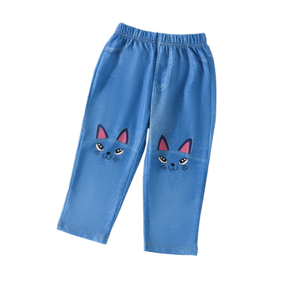 18M-9Y Kids Girls Retro Cat Imitation Denim Pants  Clothing Kidswear  