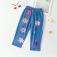 18M-9Y Kids Girls Flower Print Imitation Denim Trousers  Kids Boutique Clothing  