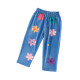 18M-9Y Kids Girls Flower Print Imitation Denim Trousers  Kids Boutique Clothing  