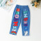 18M-9Y Kids Girls Graffiti Letter Print Imitation Denim Trousers  Kids Boutique Clothing  