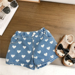 18M-6Y Heart Print Blue Denim Shorts  Kids Boutique Clothing  