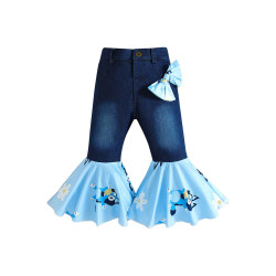 9M-5Y Toddler Girls Summer Denim Puppy Bow Knot Flared Pants  Girls Fashion Clothes  