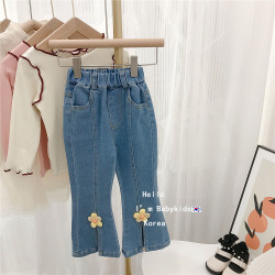 18M-6Y Toddler Girl Solid Color Floral Decorated Open-Front Jeans  Girls Fashion Clothes  