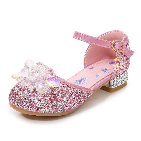 Kids Girls Crystal High Heels Performance Matching Evening Dress Princess Shoes  