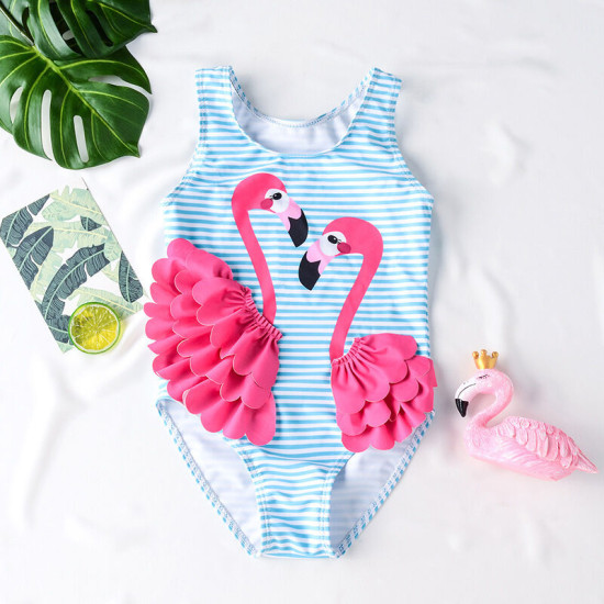 9M-4Y Toddler Girls Striped Flamingo Bikini One Piece Swimsuit  Girls Clothes  