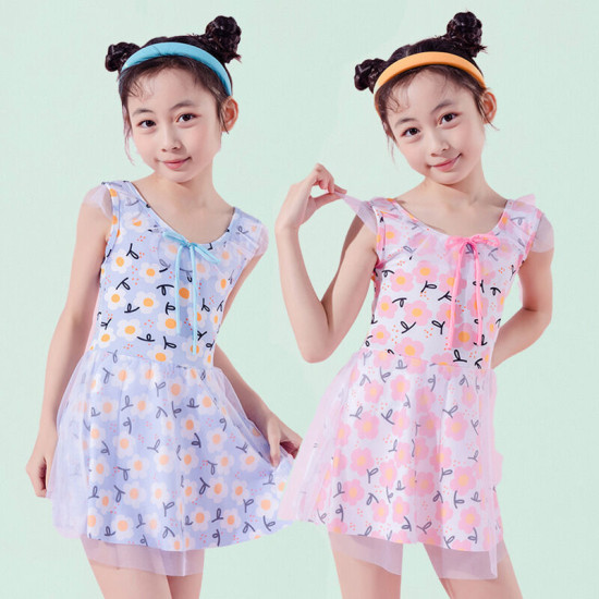 6-10Y Daisy Flower Print Sleeveless Mesh Dress Swimwear Swimsuit  Kids Boutique Clothing  