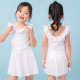 5-7Y Solid Color Lotus Collar Fish Scale Texture Sleeveless Swimwear Dress  Kids Boutique Clothing  