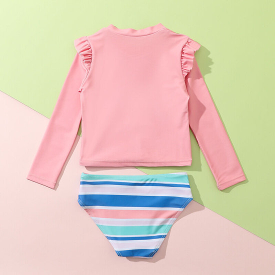 2-6Y Toddler Girl Swimwear & Beachwear Sets Strawberry Print Long Sleeve Crewneck Top And Striped Briefs Girl  Boutique Clothing  