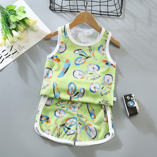 1-7 Years  Toddler Set Pierced Breathable Tank Top Shorts Elastic Soft Quick Dry  