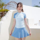 9-15Y Kids Girl Swimwear & Beachwear Colorblock Letter Print Short Sleeve Top And Solid Color Skirt Kids Clothes  Suppliers  