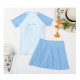 9-15Y Kids Girl Swimwear & Beachwear Colorblock Letter Print Short Sleeve Top And Solid Color Skirt Kids Clothes  Suppliers  