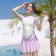 9-15Y Kids Girl Swimwear & Beachwear Colorblock Letter Print Short Sleeve Top And Solid Color Skirt Kids Clothes  Suppliers  