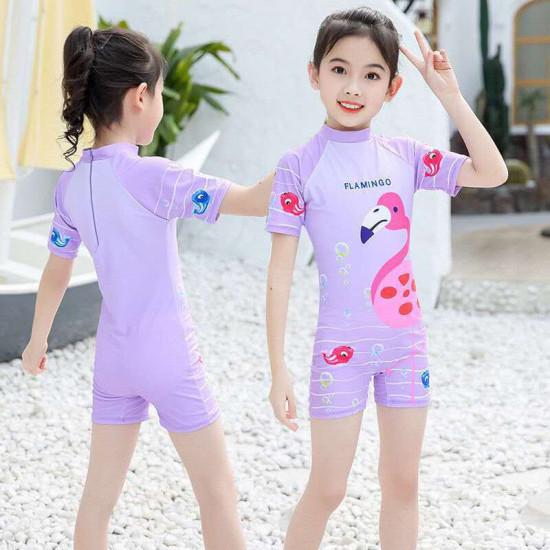 5-10Y Kids Girl Cartoon Unicorn Print Short Sleeve One Piece Swimsuit  Kids Clothing Suppliers  