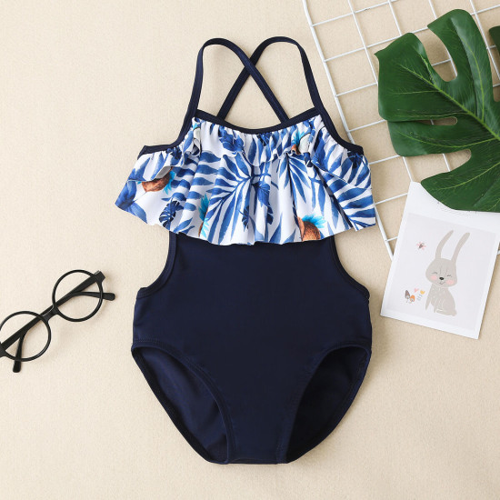 2-7Y Toddler Girl Swimwear & Beachwear Coconut Tree Print Cross Strap One-Piece Swimsuit Fashion Girl   