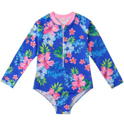 4-12Y Toddler Girl Swimwear & Beachwear Floral Print Crew Neck Long Sleeve One Piece Swimsuit  Girls Fashion Clothes  