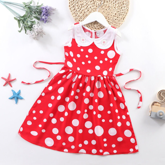 3-7Y Toddler Girl Polka Dot Print Sleeveless Doll Neck Princess Dress Cute Toddler Girl Clothes   