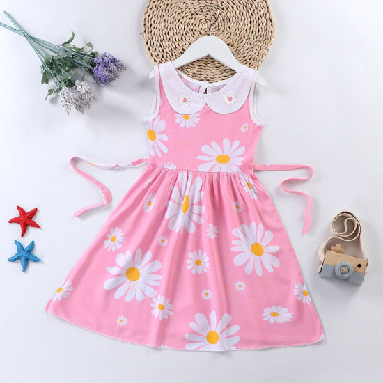 3-7Y Toddler Girl Polka Dot Print Sleeveless Doll Neck Princess Dress Cute Toddler Girl Clothes   