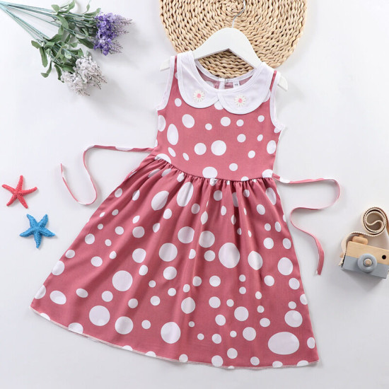 3-7Y Toddler Girl Polka Dot Print Sleeveless Doll Neck Princess Dress Cute Toddler Girl Clothes   