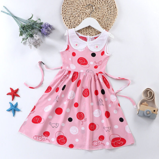 3-7Y Toddler Girl Polka Dot Print Sleeveless Doll Neck Princess Dress Cute Toddler Girl Clothes   