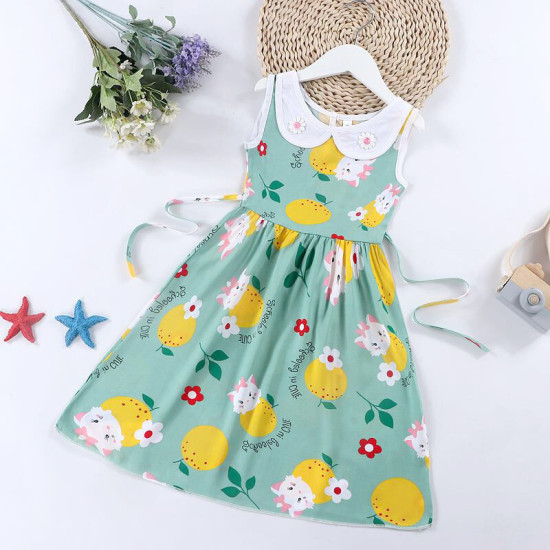 3-7Y Toddler Girl Polka Dot Print Sleeveless Doll Neck Princess Dress Cute Toddler Girl Clothes   