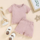 6M-4Y Toddler Girl & Boy Intimates & Pajamas Sets Solid Color Ribbed Short Sleeve Top And Shorts  Baby Clothes Suppliers  