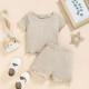 6M-4Y Toddler Girl & Boy Intimates & Pajamas Sets Solid Color Ribbed Short Sleeve Top And Shorts  Baby Clothes Suppliers  