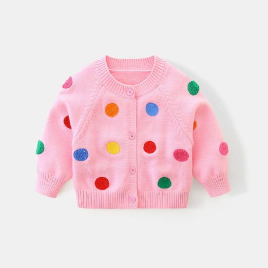 18M-7Y Toddler Girls Colorful Polka Dot Knitted Sweater Cardigan  Girls Clothes  