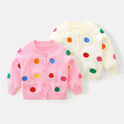 18M-7Y Toddler Girls Colorful Polka Dot Knitted Sweater Cardigan  Girls Clothes  