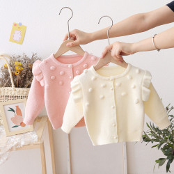 9M-5Y Toddler Girls Solid Color Wool Ball Sweater Cardigan  Girls Clothes  