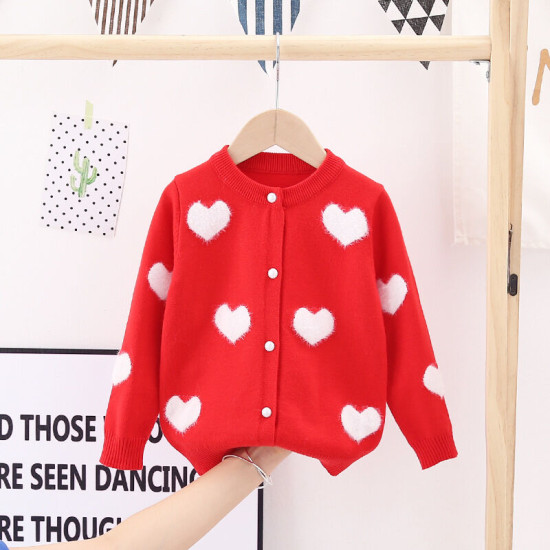 2-7Y Toddler Girls Love Jacquard Sweater Cardigan  Girls Clothes  