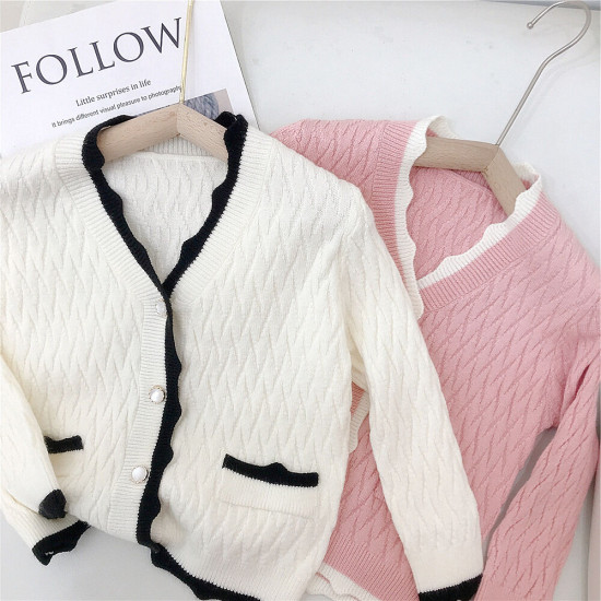 18M-6Y Knitwear Long Sleeve Pearl Button Caidigan  Kids Boutique Clothing  